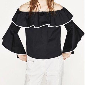 Zara | Poplin top with frilled sleeves